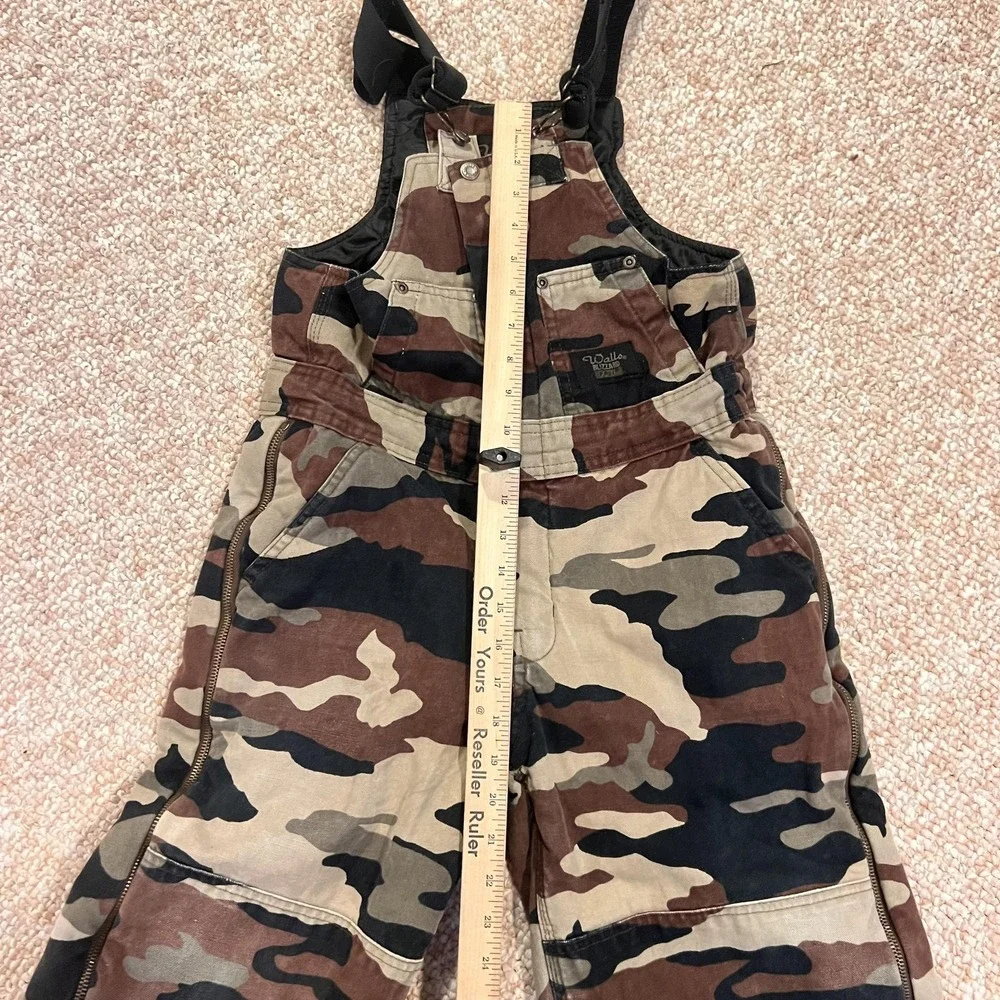 Walls Blizzard Pruf Ski Pants Kids 12/14 Brown Camo Bib Insulated Snow Winter
